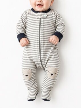 cloud island Gray & Navy Striped Baby Footed One-Piece